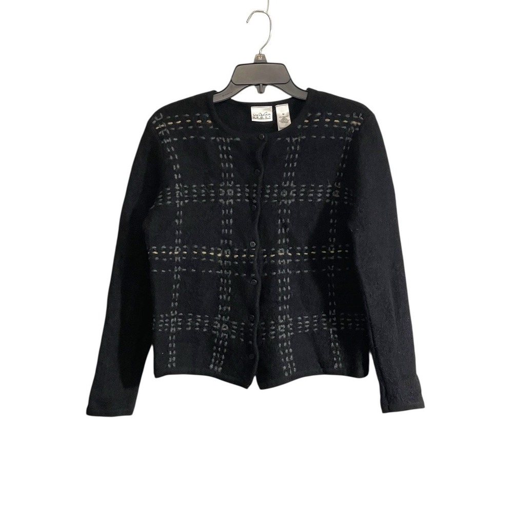 Villager Liz Claiborne Cardigan Sweater Sz Med 100% Wool Button Short